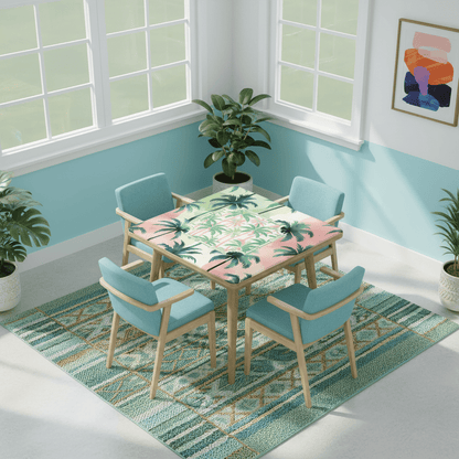Mahjong Mat Palm Beach Watercolor Pastel Preppy Style Palm Tree Mahjong Mat - Splash of Color Co.