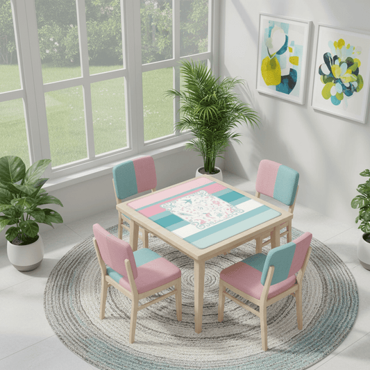 Mahjong Mat Preppy Pink Teal Blue, Watercolor Tile Floral Game Mat - Splash of Color Co.