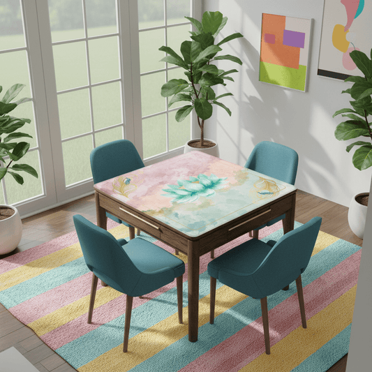 Mahjong Mat Watercolor Peacock Lotus Flower Mahj Mat Coordinates With Sierra Mahj Tile Set - Splash of Color Co.