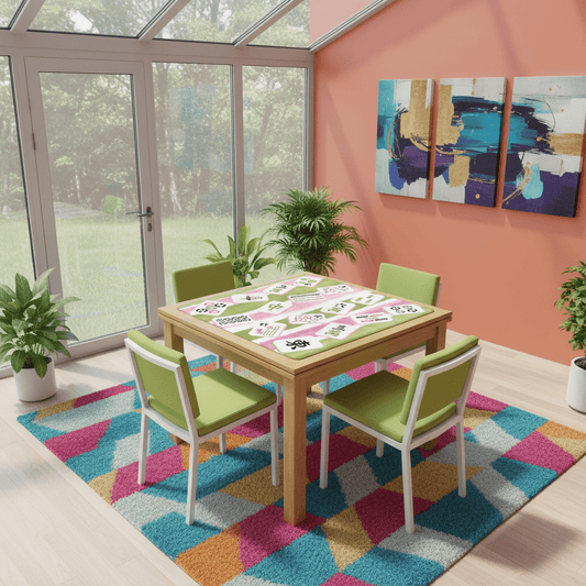 Mahjong Mat Green, Pink Watercolor Striped, Whimsical Mahjong Tiles Game Mat - Splash of Color Co.