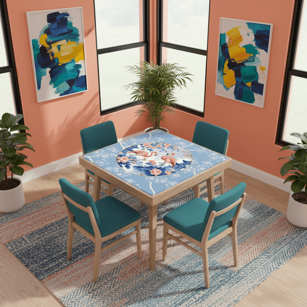 Mahjong Mat Floral Cherry Blossoms, Pagoda Flamingos In Paradise Mahj Mat - Splash of Color Co.