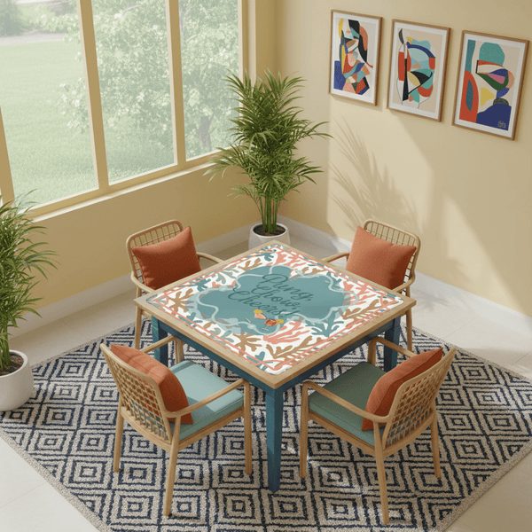 Pung Chow Cheers, Coral Palm Beach Style Pretty Mahjong Game Mat - Splash of Color Co.