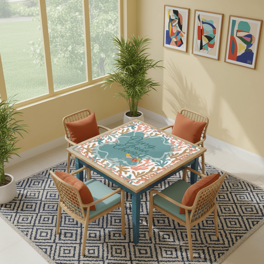 Pung Chow Cheers, Coral Palm Beach Style Pretty Mahjong Game Mat - Splash of Color Co.