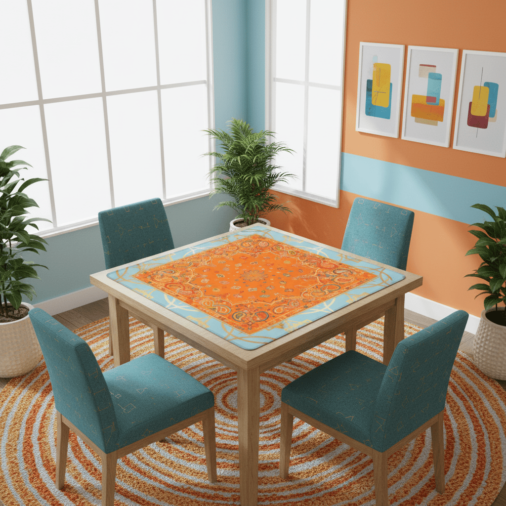 Celestial Glow Up Orange, Blue Mahjong Mat - Splash of Color Co.