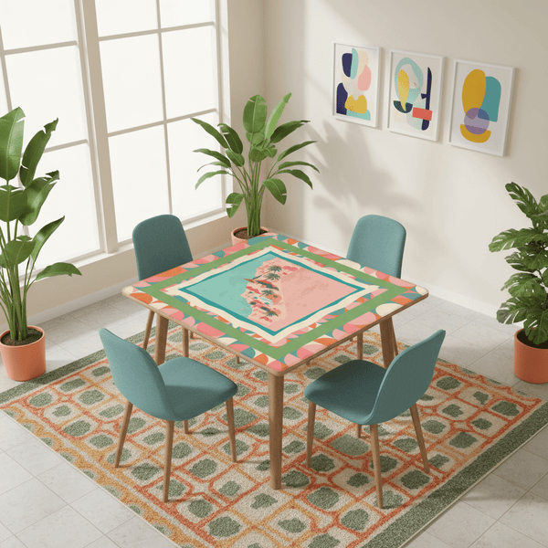 California Dreaming State Pride Modern Coral, Green Pink Preppy Mahjong Mat - Splash of Color Co.