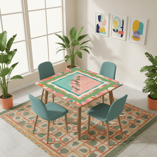 California Dreaming State Pride Modern Coral, Green Pink Preppy Mahjong Mat - Splash of Color Co.