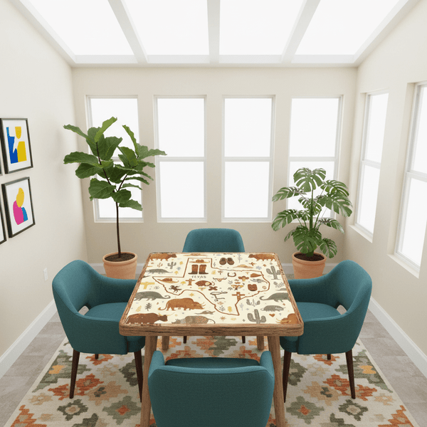 Texas Mahjong Mat, Rustic Whimsy Green, Brown Yellow Tones - Splash of Color Co.