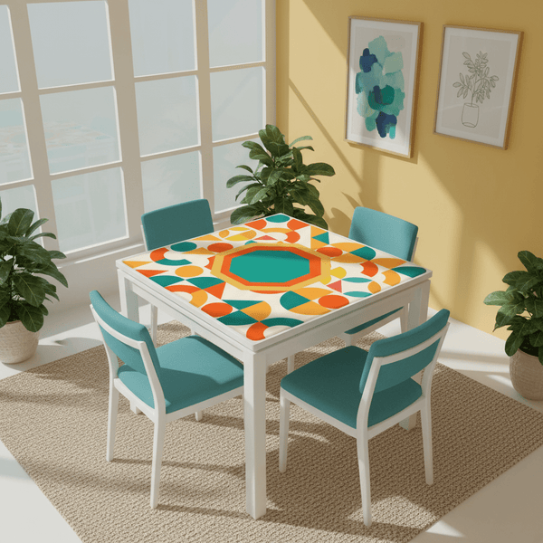 Mahjong Mat Geometric Color Splash Mahjong Mat – Teal, Yellow & Orange - Splash of Color Co.