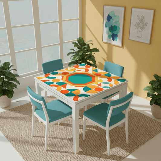 Mahjong Mat Geometric Color Splash Mahjong Mat – Teal, Yellow & Orange - Splash of Color Co.