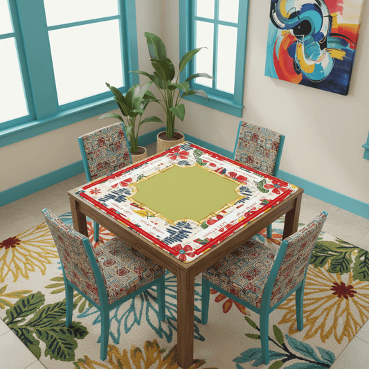 Mahjong Mat Floral Heritage Instructional Learning Mat Blue, Green Yellow Preppy Mahj Mat - Splash of Color Co.