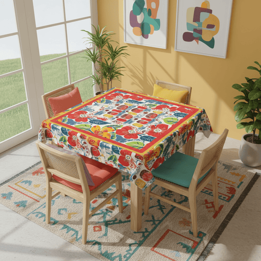 Mahjong Mat Floral Heritage Burst Of Color, Red, Teal Orange Green Tropical Mahj Mat - Splash of Color Co.