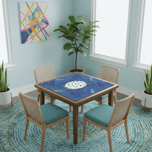 Marble Blue Mahjong Mat, Elegant Peacock Floral Instructional Mahj Game Mat - Splash of Color Co.