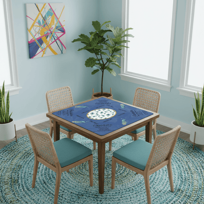 Marble Blue Mahjong Mat, Elegant Peacock Floral Instructional Mahj Game Mat - Splash of Color Co.