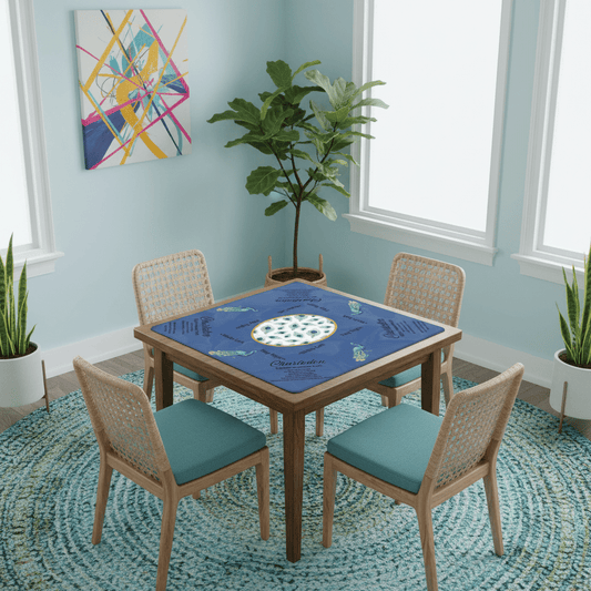 Marble Blue Mahjong Mat, Elegant Peacock Floral Instructional Mahj Game Mat - Splash of Color Co.