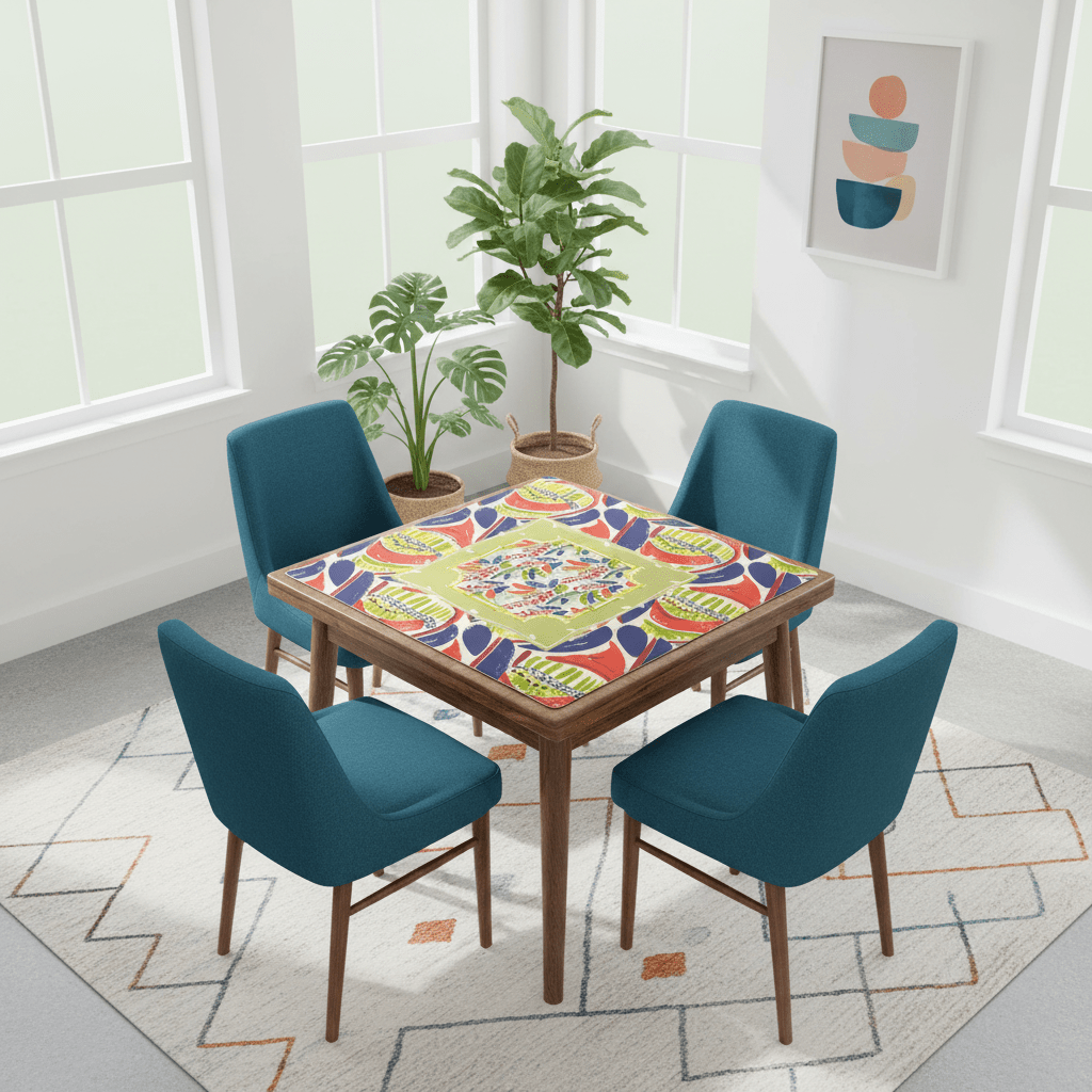 Mahjong Mat, Coral Blue Abstract Floral Modern Mahjong Mat - Splash of Color Co.