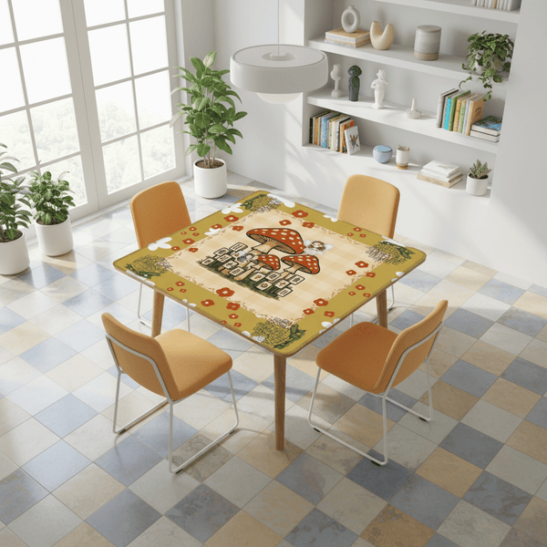 Fairy Garden Mushrooms, Fairies, Turtles Cottagecore Preppy Mahjong Mat - Splash of Color Co.