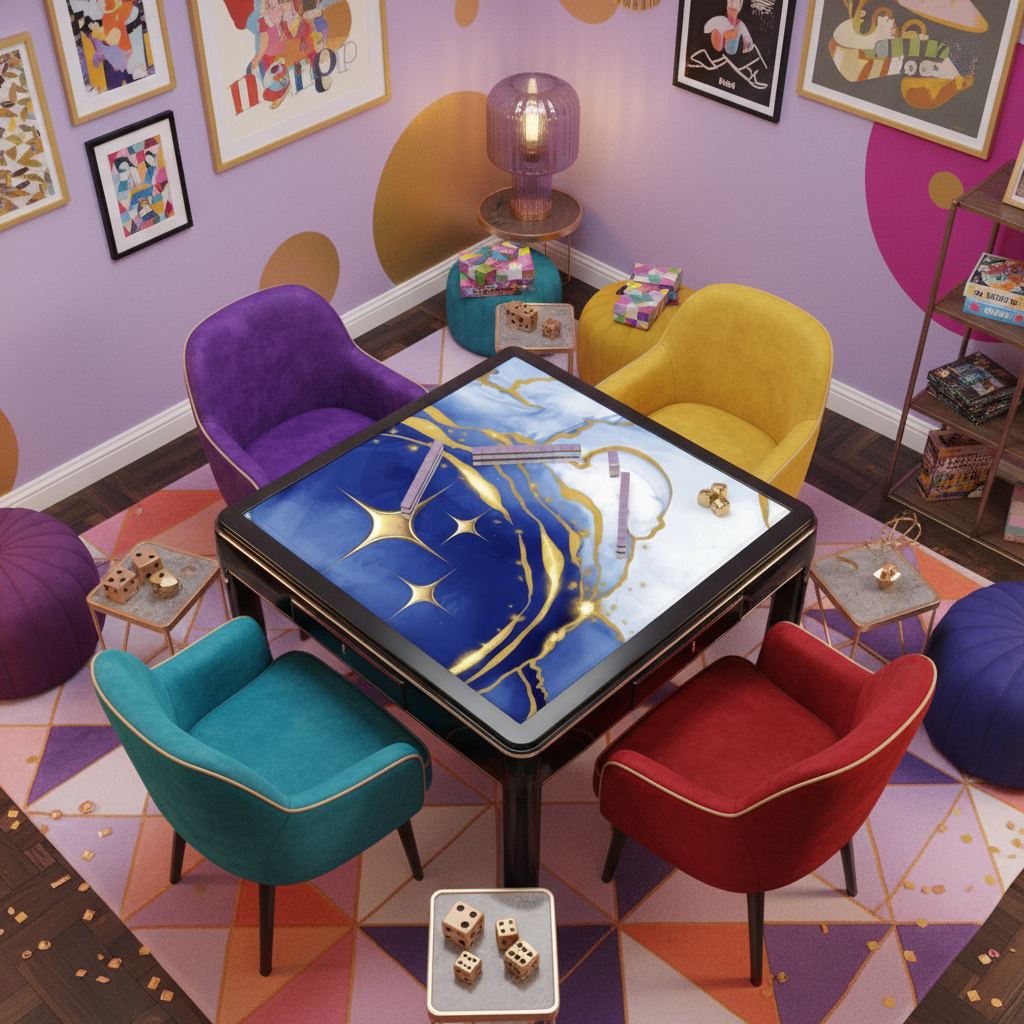 Into The Mystic Marbled Blue Gold Mahjong Mat - Splash of Color Co.