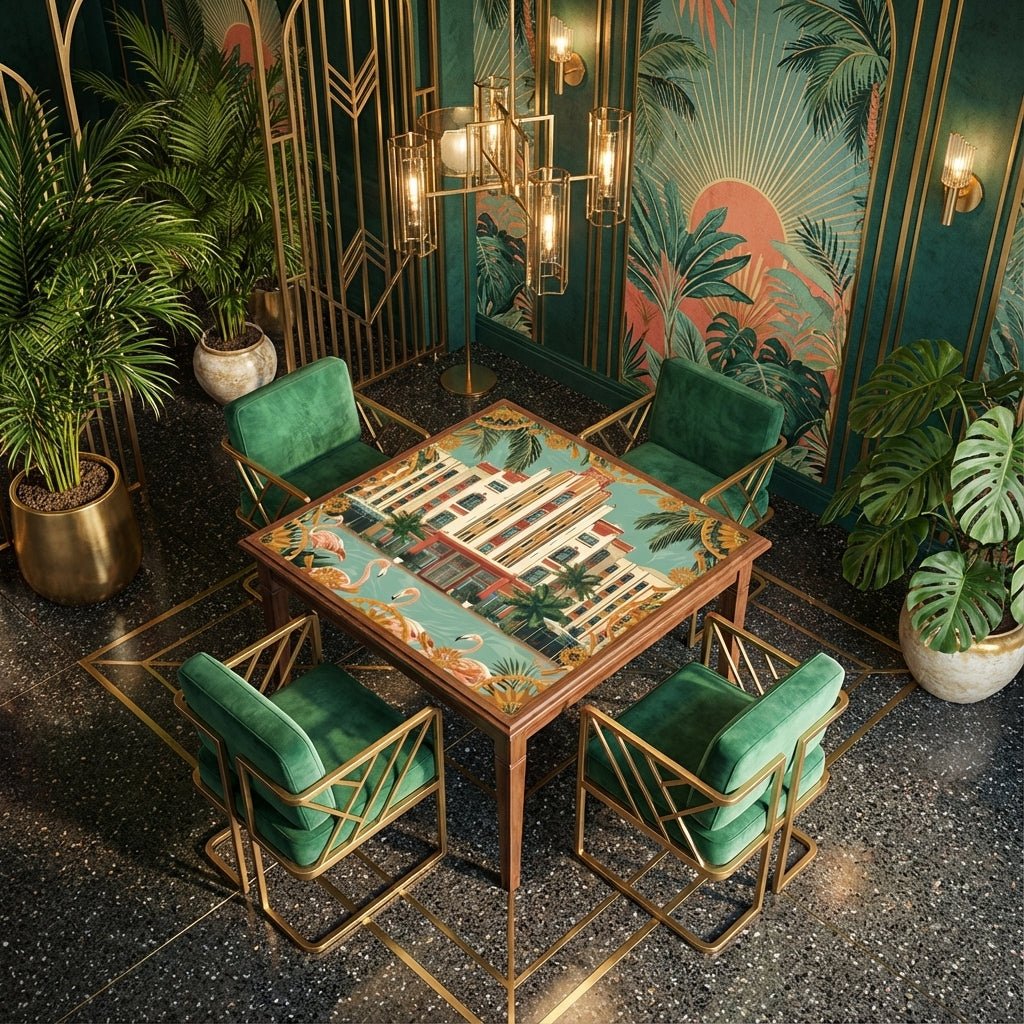 Art Deco Old World Florida Flamingo Row Mahjong Mat - Splash of Color Co.