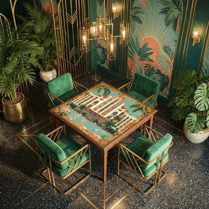 Art Deco Old World Florida Flamingo Row Mahjong Mat - Splash of Color Co.