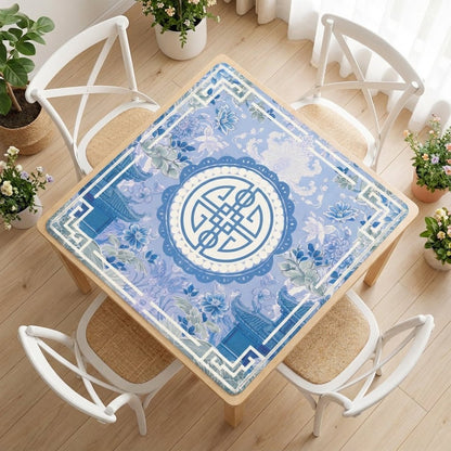 Asian Blue Chinoiserie Mahjong in the Moon Garden Mahjong Mat - Splash of Color Co.