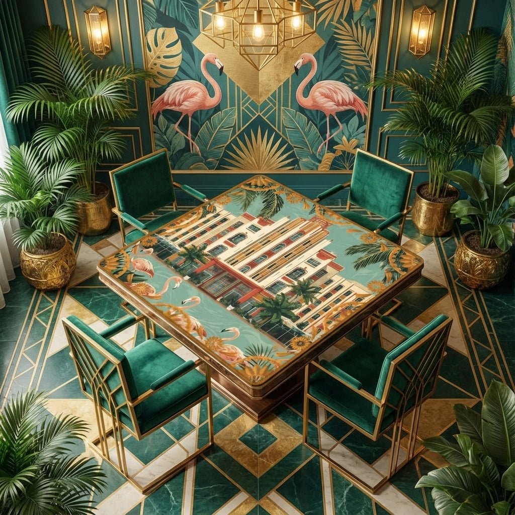 Art Deco Old World Florida Flamingo Row Mahjong Mat - Splash of Color Co.