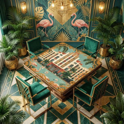 Art Deco Old World Florida Flamingo Row Mahjong Mat - Splash of Color Co.