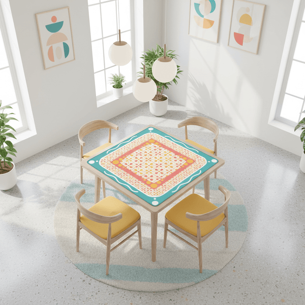 Floral Sorbet Coral, Yellow, Teal Preppy Mahjong Mat - Splash of Color Co.