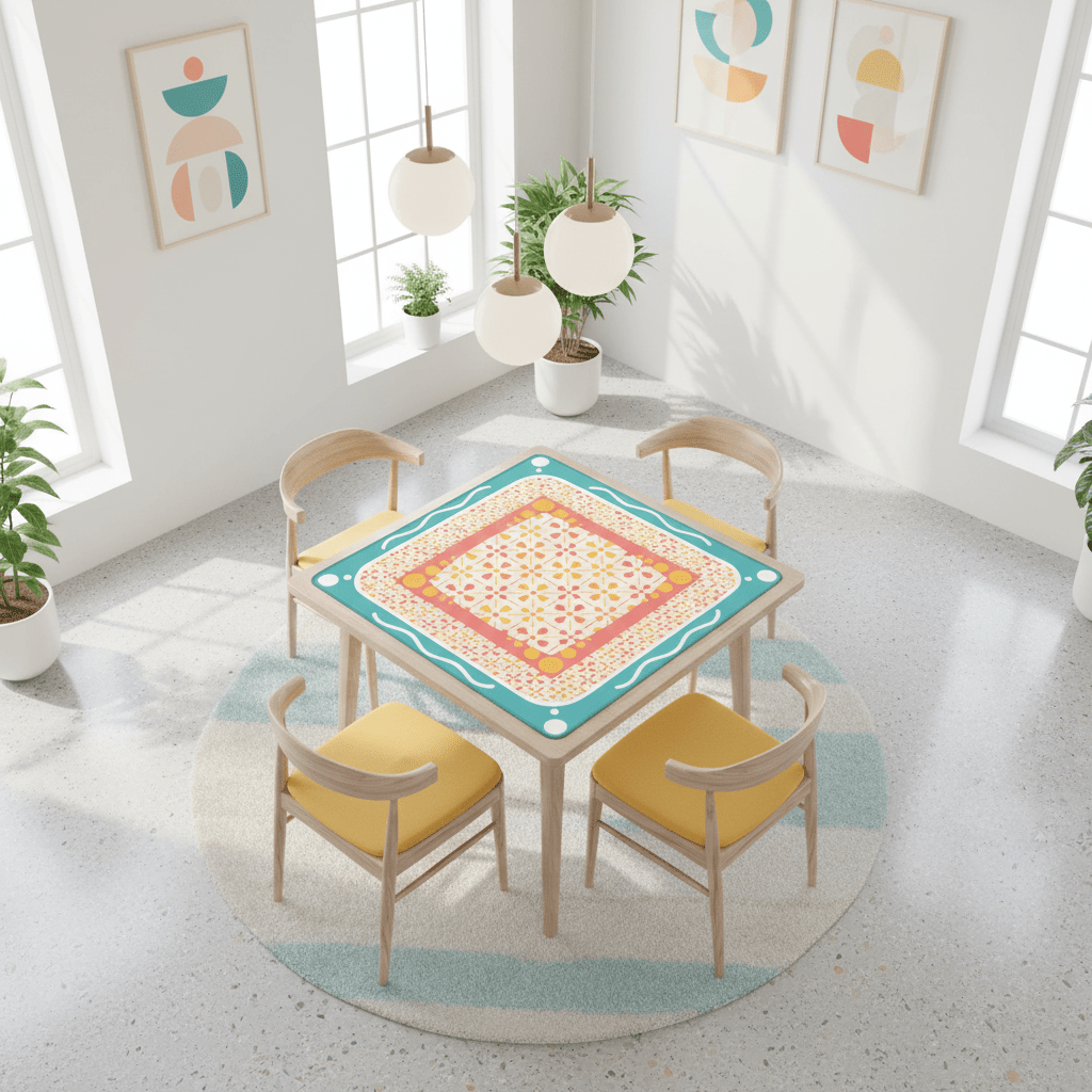 Floral Sorbet Coral, Yellow, Teal Preppy Mahjong Mat - Splash of Color Co.