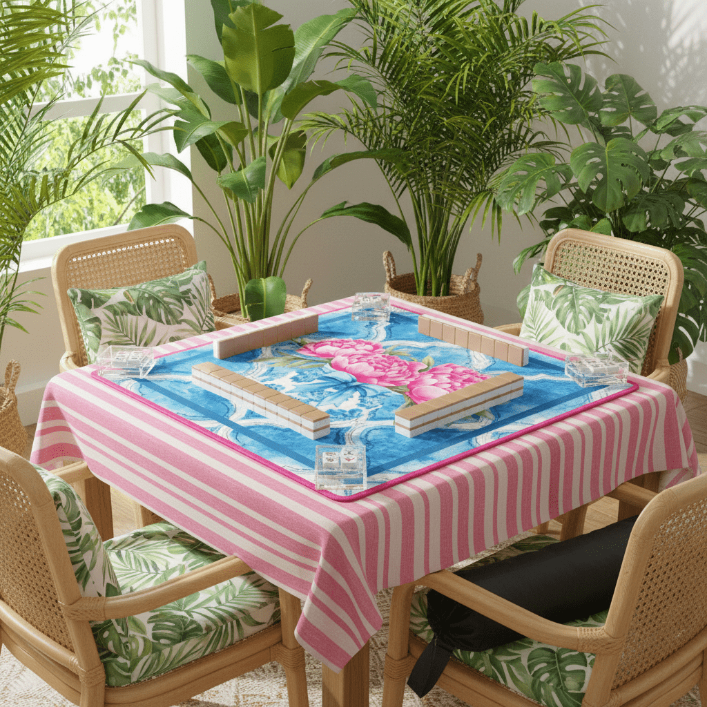 Mahjong Chinoiserie Mat, Pink Blue, The Peony - Powered Prosperity Pad - Splash of Color Co.