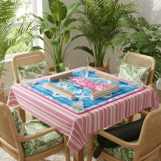 Mahjong Chinoiserie Mat, Pink Blue, The Peony - Powered Prosperity Pad - Splash of Color Co.