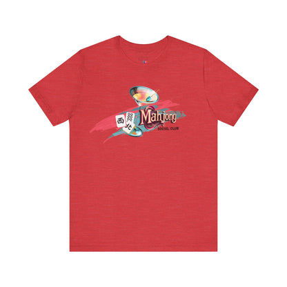 Mahjong Social Club Modern Mahjong Lover’s Shirt MAHJ Gift for Gamers Fun T-shirt Relaxed Fit Clothing - Heather Red