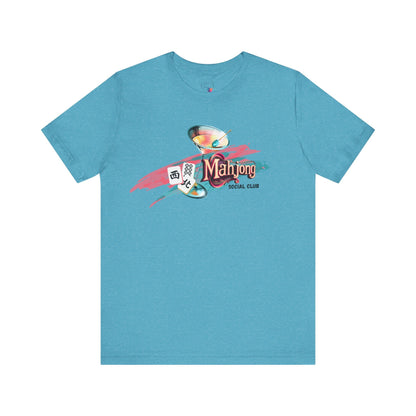 Mahjong Social Club Modern Mahjong Lover’s Shirt MAHJ Gift for Gamers Fun T-shirt Relaxed Fit Clothing - Heather Aqua