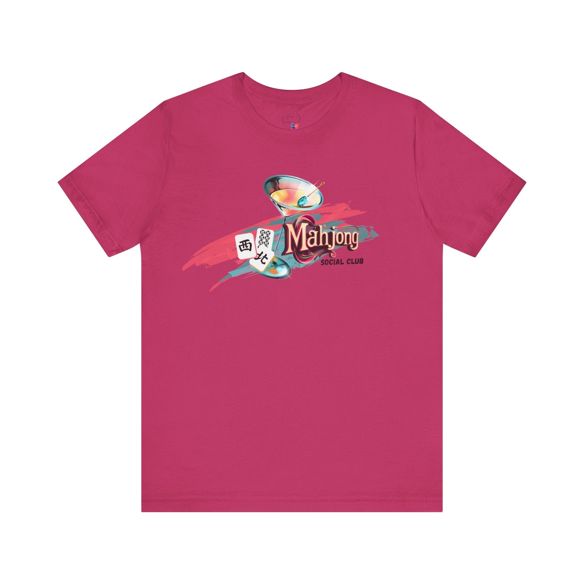 Mahjong Social Club Modern Mahjong Lover’s Shirt MAHJ Gift for Gamers Fun T-shirt Relaxed Fit Clothing - Berry / S