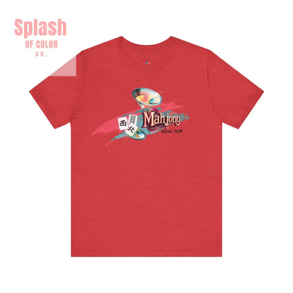 Mahjong Social Club Modern Mahjong Lover’s Shirt MAHJ Gift for Gamers Fun T-shirt Relaxed Fit Clothing - Heather Red