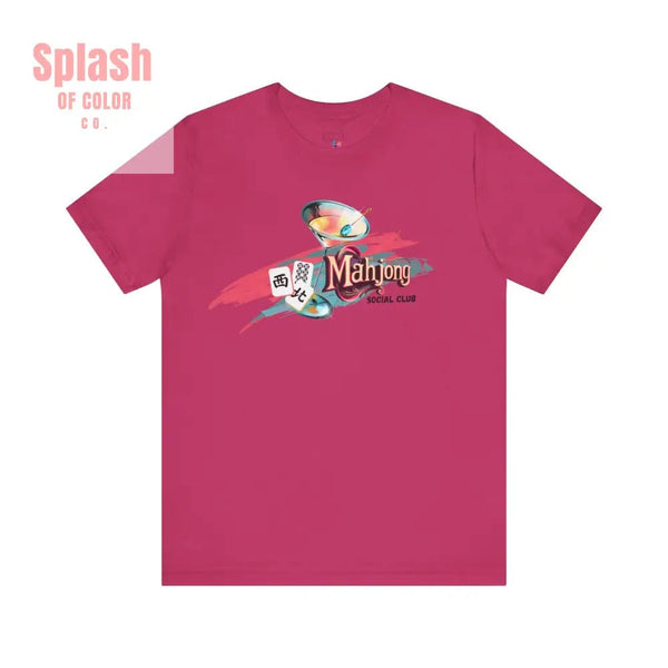Mahjong Social Club Modern Mahjong Lover’s Shirt MAHJ Gift for Gamers Fun T-shirt Relaxed Fit Clothing - Berry / S