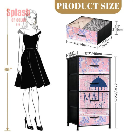 Mahjong Storage 4 - Drawer Dresser, Pink Blue Asian Designed Mahj - Splash of Color co.