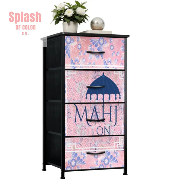 Mahjong Storage 4 - Drawer Dresser, Pink Blue Asian Designed Mahj - Splash of Color co.