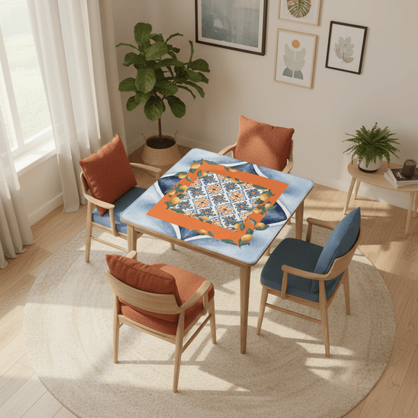 Taste Of Tuscany Citrus Lemon Orange Blue Watercolor Mahjong Mat - Splash of Color Co.