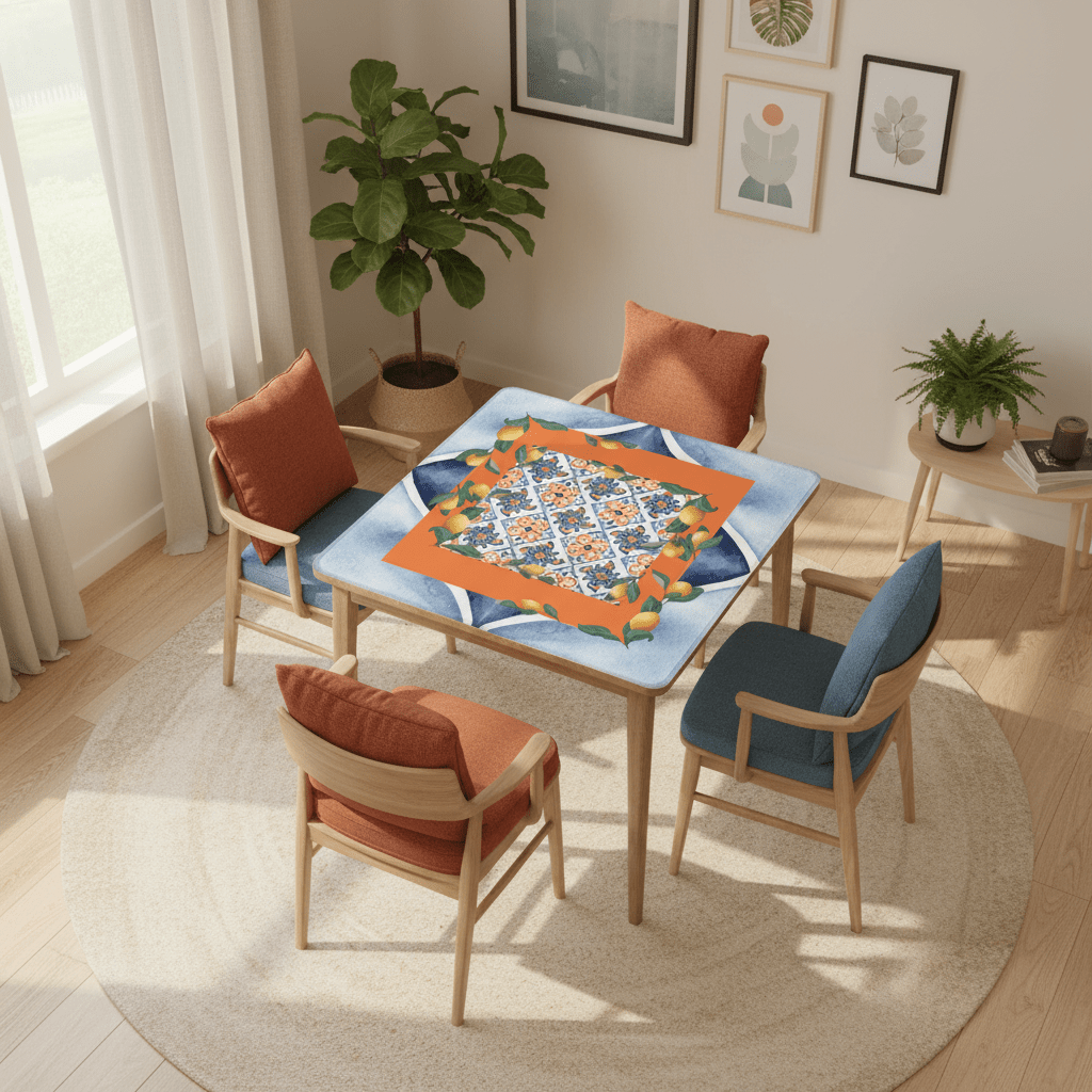 Taste Of Tuscany Citrus Lemon Orange Blue Watercolor Mahjong Mat - Splash of Color Co.