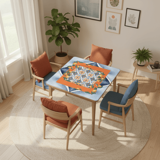 Taste Of Tuscany Citrus Lemon Orange Blue Watercolor Mahjong Mat - Splash of Color Co.