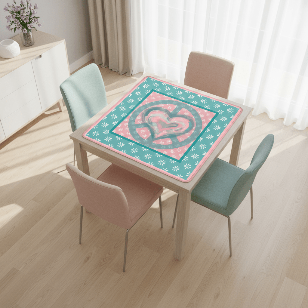 Mahjong Mat Daisy Flower Pink, Teal Peace And Love Mahj Game Mat - Splash of Color Co.