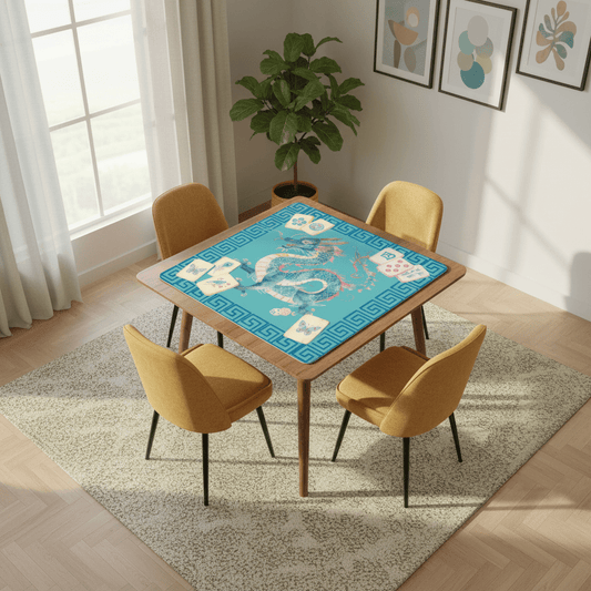 Chinoiserie Chinese Watercolor Dragon, Mahjong Tiles Greek Key Border Mahj Game Mat - Splash of Color Co.