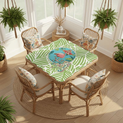 Tropical Flamingo Green And Pink Scalloped Mahjong Mat - Splash of Color Co.