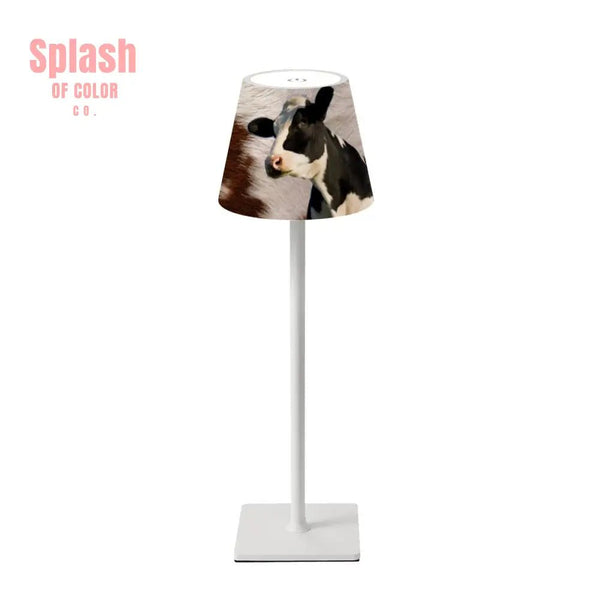 Mahjong Table Mat Lamp, Cow Print And Funny Cow Rustic Style LED Cordless Table Lamp - Splash of Color co.