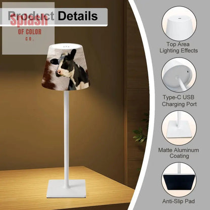 Mahjong Table Mat Lamp, Cow Print And Funny Cow Rustic Style LED Cordless Table Lamp - Splash of Color co.
