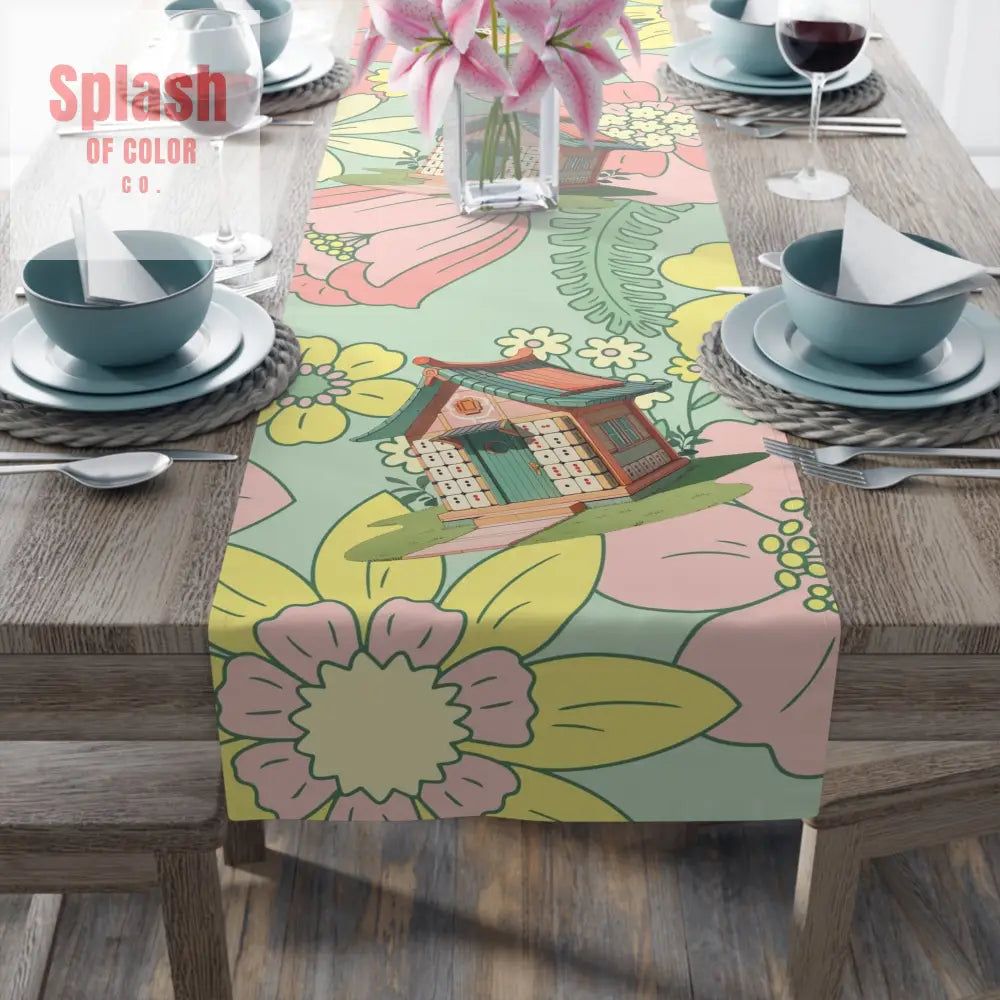 Mahjong Table Runner Whimsical Floral Cottage Table Runner Mahjong House Design Home Decor