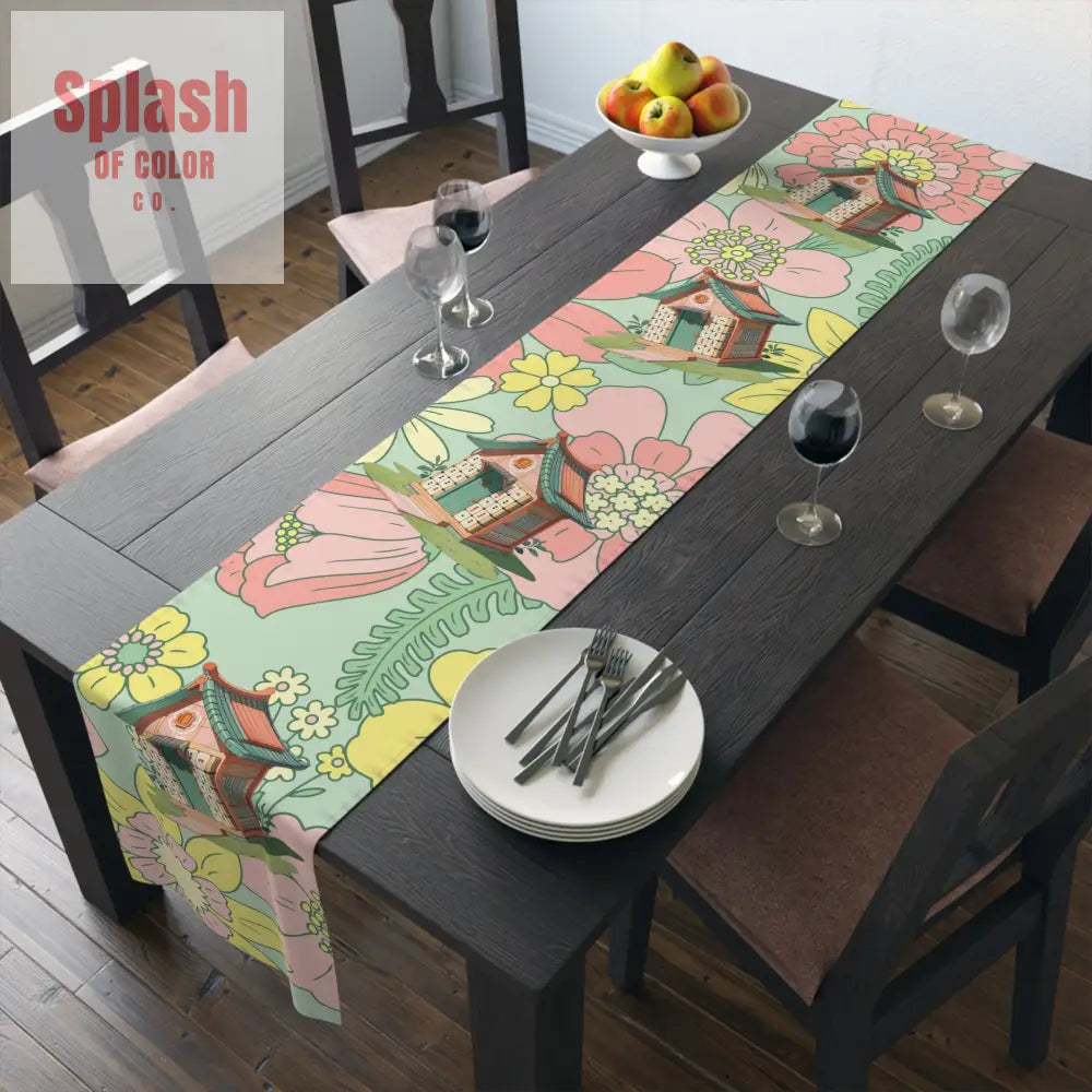 Mahjong Table Runner Whimsical Floral Cottage Table Runner Mahjong House Design Home Decor