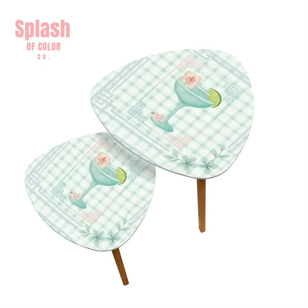 Mahjong Table Watercolor Cocktail Whimsical Mahj Tiles Triangle Coffee Table Set of 2 One Size Home Accessories