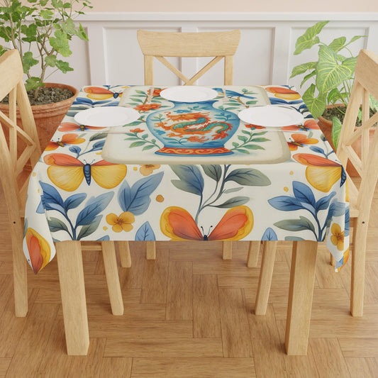 Mahjong Tablecloth Floral Chinese Dragon Tablecloth Vintage Style MAHJ Lover Wedding Décor Bohemian Butterfly Table