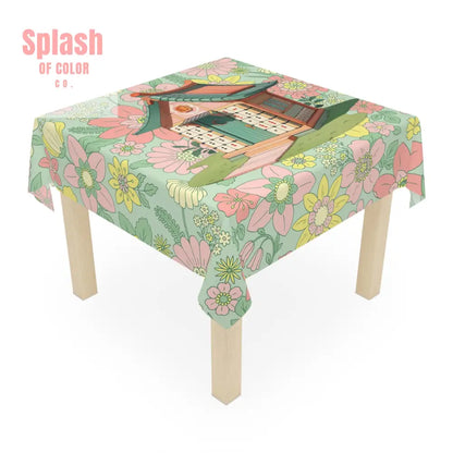 Mahjong Tablecloth Floral Heritage Blooming Cottage Green Pink Mahj Entertaining Tableware One size / White Home Decor